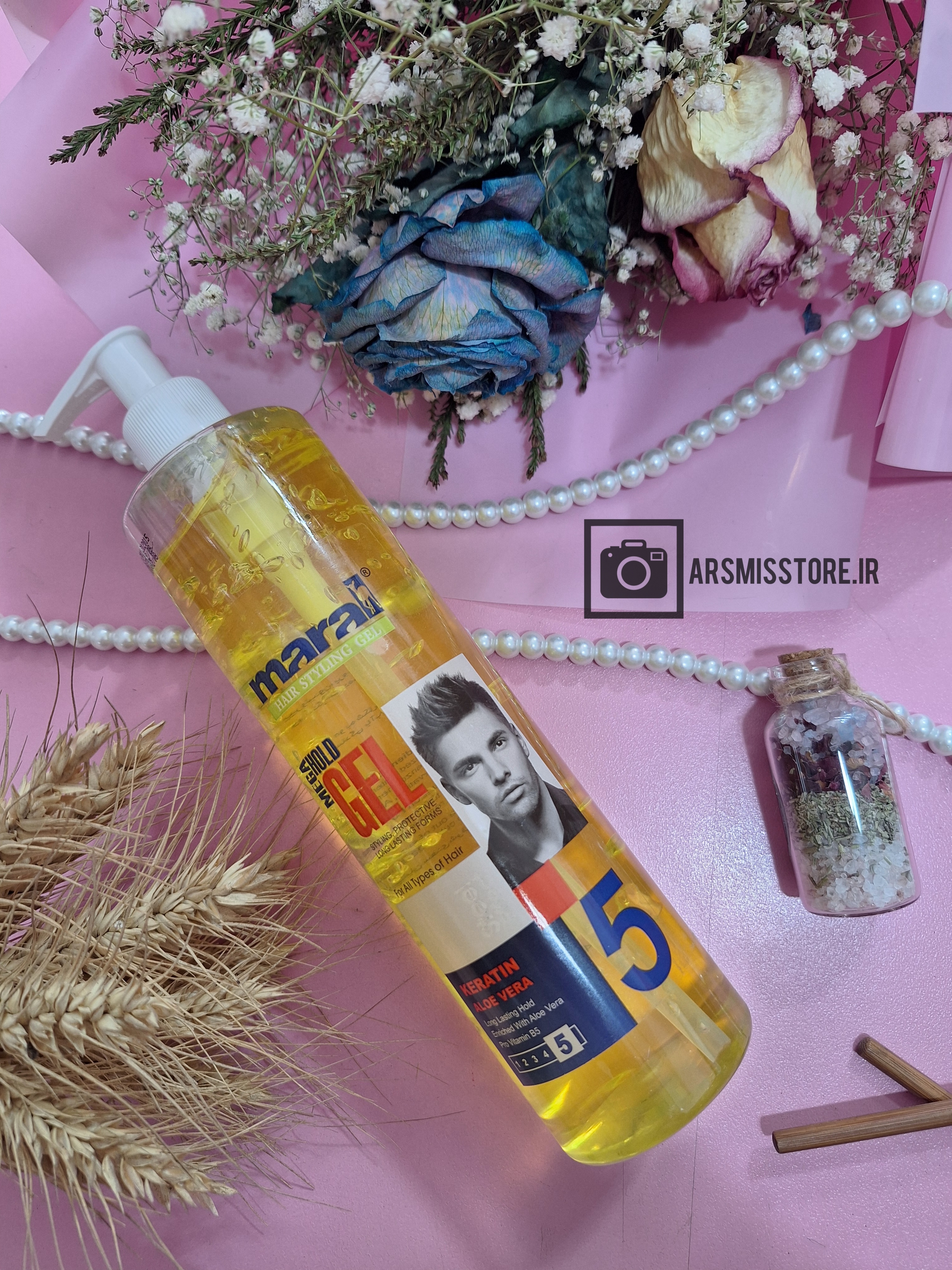 ژل موی حالت دهنده خیلی قوی ، مگا هولد ، حاوی کراتین ، آالوئه ورا و پرو ویتامین B5، برند مارال ، حجم 450 میل